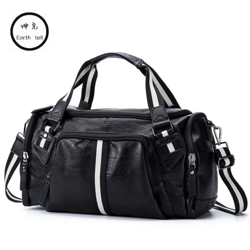 Earth tell PU Leather Men Travel Bags Overnight Duffel Weekend Handbag Luggage Large Tote Bags Leisure Business Laptop Crossbody