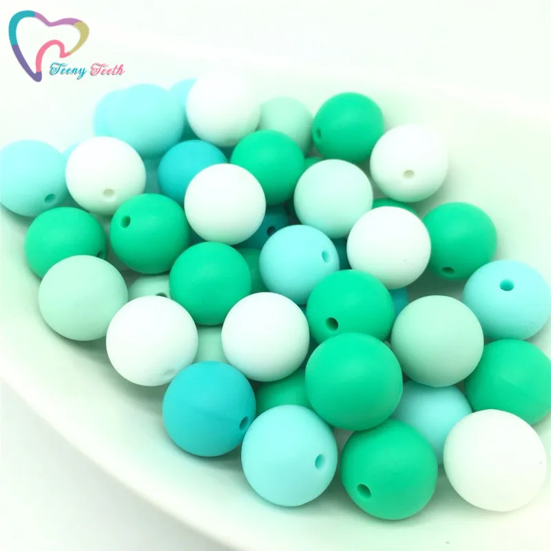 Teeny Teeth 40 PCS Silicone Beads Boys Greeny Shadow Baby colors Teething Beads Safe Food Grade Teething 12 MM Round Loose Beads