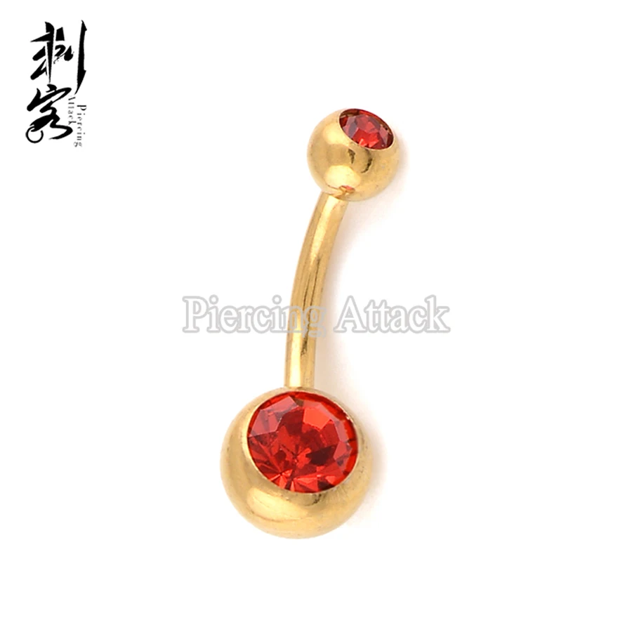 Золото анодированный двойной драгоценный камень пупка кольца ювелирные изделия