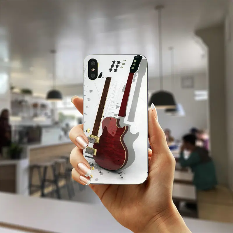 Music Lgg Electric Guitar Pattern Soft TPU Silicone Cell Phone Case Candy Colors Leaves for iPhone X 10 7 8 Plus 4 4S 5 5S SE 5C | Мобильные
