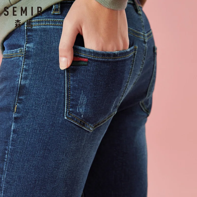 SEMIR женские укороченные обтягивающие джинсы с необработанным краем в ретро-стиле
