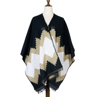 black poncho capes women cashmere winter shawl woven jacquard stole sleeves 440g horn button big wraps