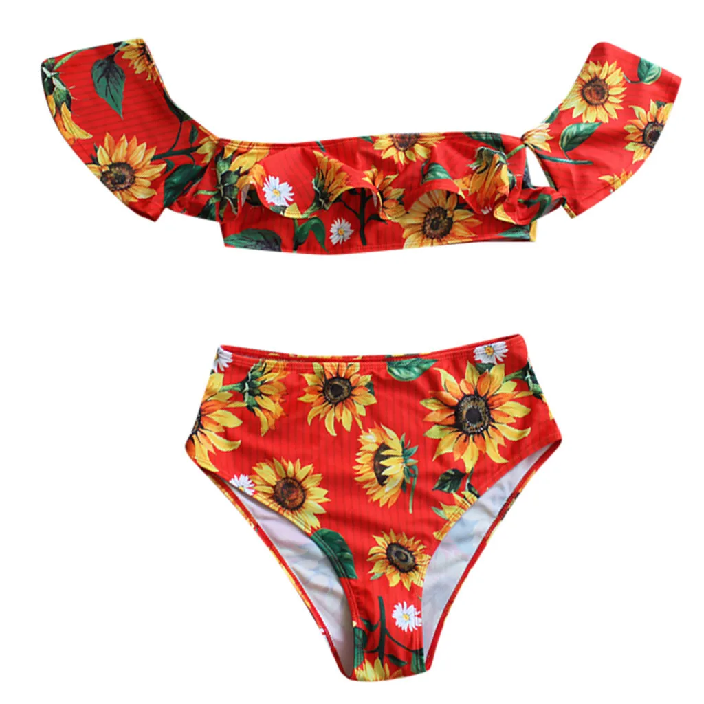 2019 летний женский купальник с высокой талией и принтом бикини оборками пуш-ап