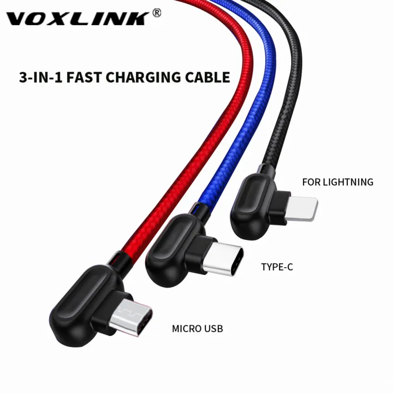 Кабель USB VOXLINK 3 в 1 для iPhone XS MAX нейлоновая оплетка зарядное устройство Шнур Micro Android