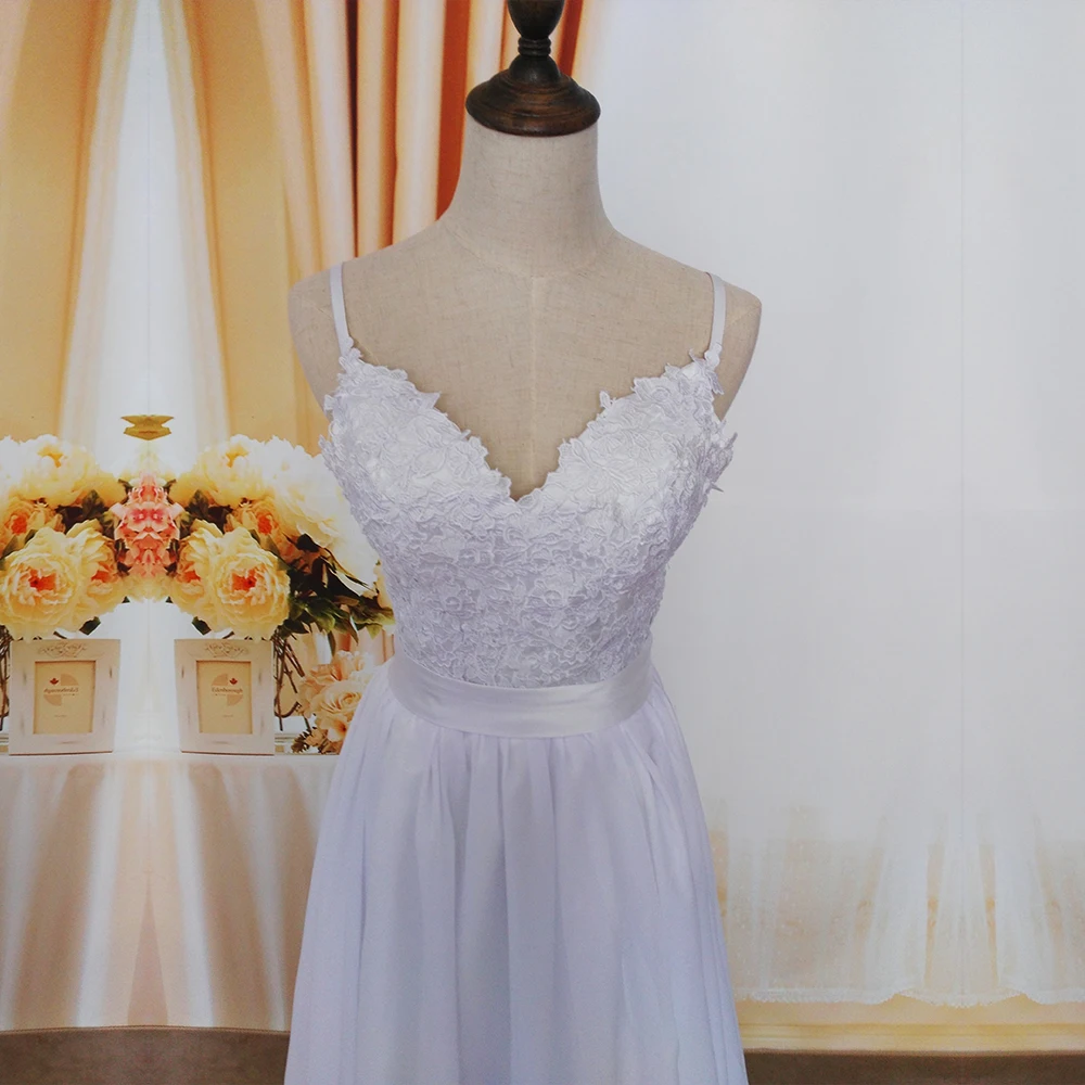 ZJ9113 2019 Белый Кот невесты платья для пляжа Свадебные бретельках кружева большие