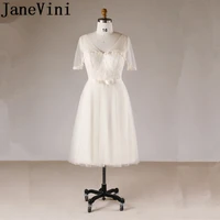 janevini elegant champagne plus size bridesmaid dresses with sleeves 2018 a line v neck tulle tea length robe de fille dhonneur