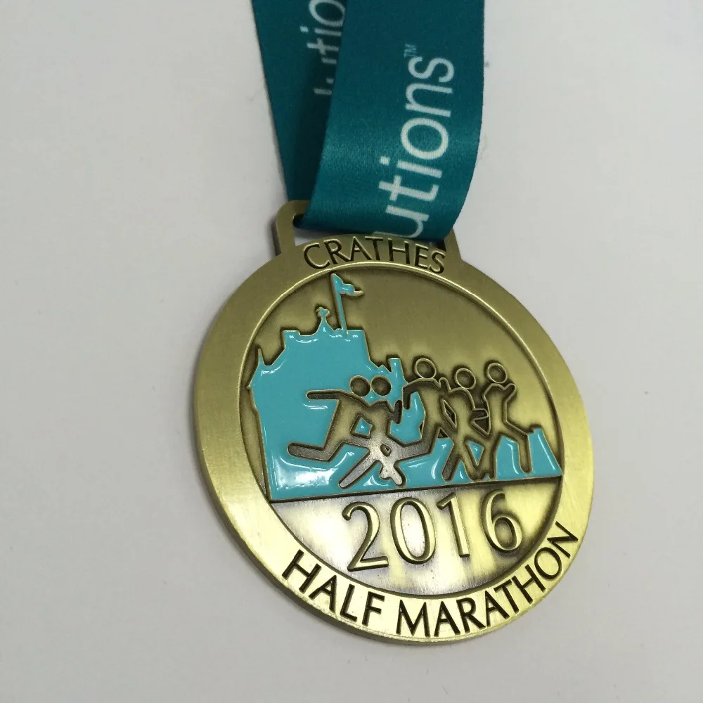 

custom sports medal in soft enamel with sandblasting with medal ribbon--57.2mm diameter--200pcs