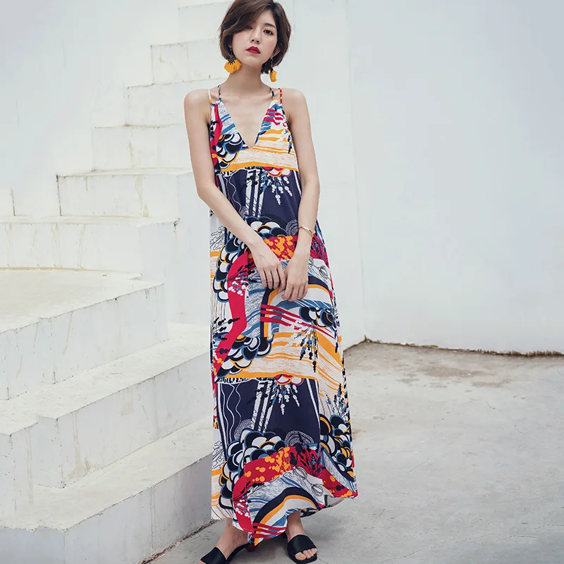 Пляжное платье женское летнее модное богемное стильное сексуальное с открытой