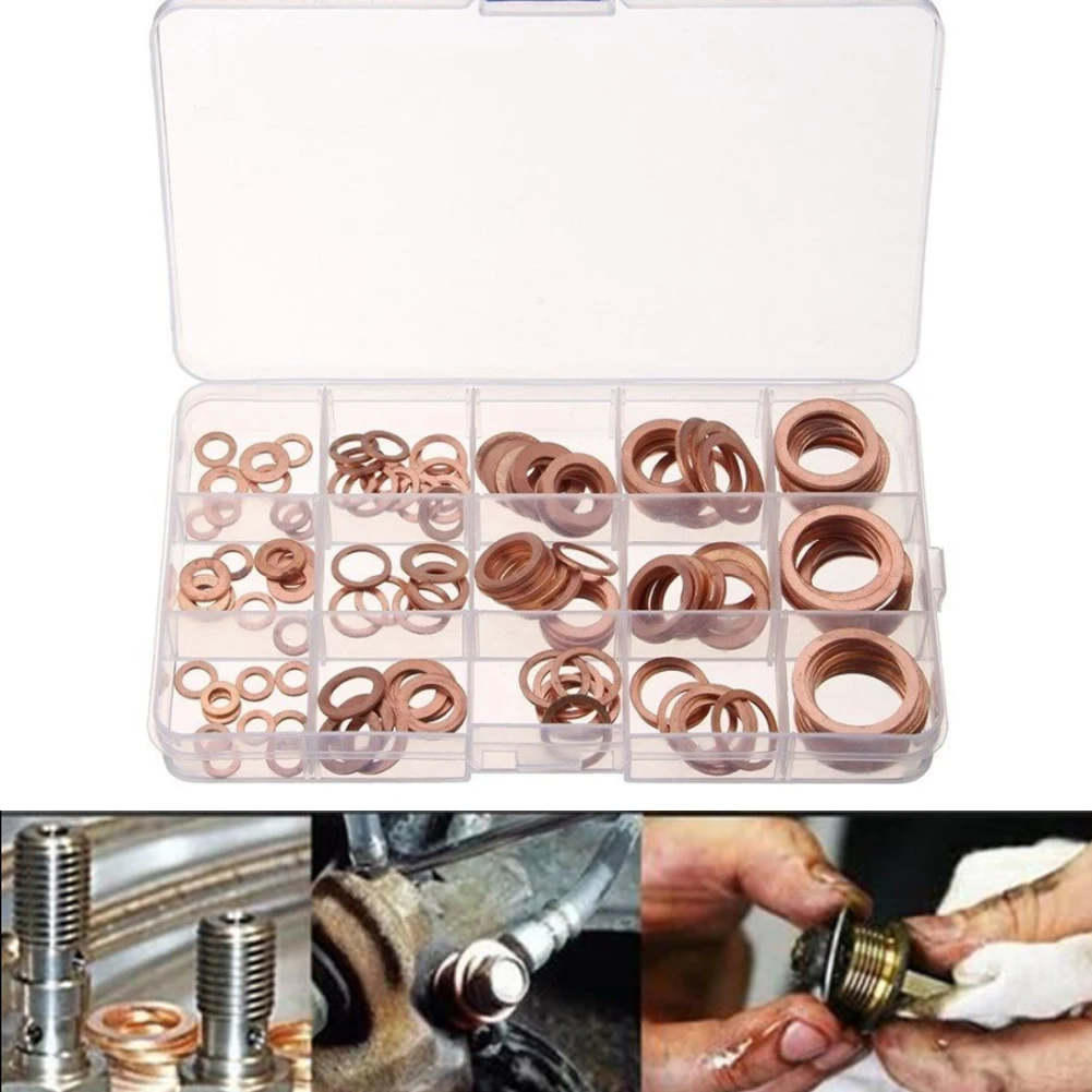 TULANAUTO 150pcs Solid Copper Washers Sump Plug Assorted Washer Set Gasket |