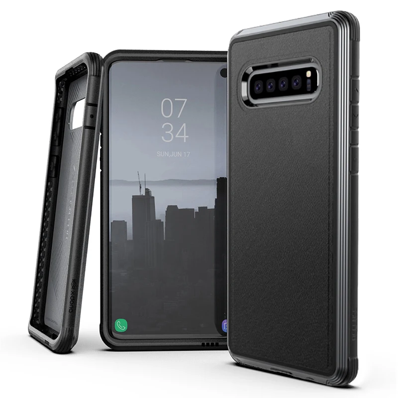 Black Leather X-Doria Defense Lux чехол для samsung Galaxy S10 Plus S10e военный класс падение протестированный анодированный алюминиевый чехол для S10 Plus - Цвет: Black Leather