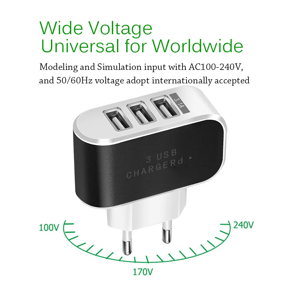 USB Зарядное устройство 3 Порты 5V2A Путешествия стены Мощность адаптер для зарядки
