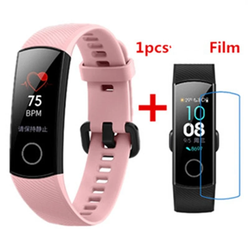 pink add film Смарт-браслет huawei Honor Band 4 Amoled 0,9" с цветным сенсорным экраном, 50 м, умный Браслет для плавания, сердечного ритма, сна - Цвет: pink add film