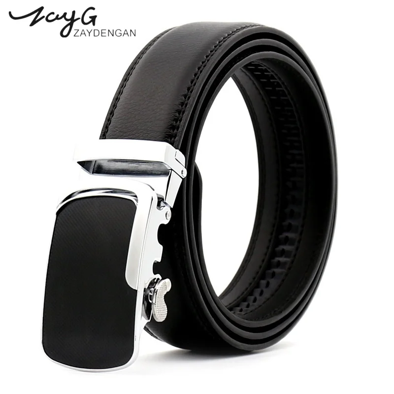 

ZAYG Men Business Style Genuine Metal Automatic Buckle Belt Black Luxury Leather Belts Men High Quality Business Buckle Belt