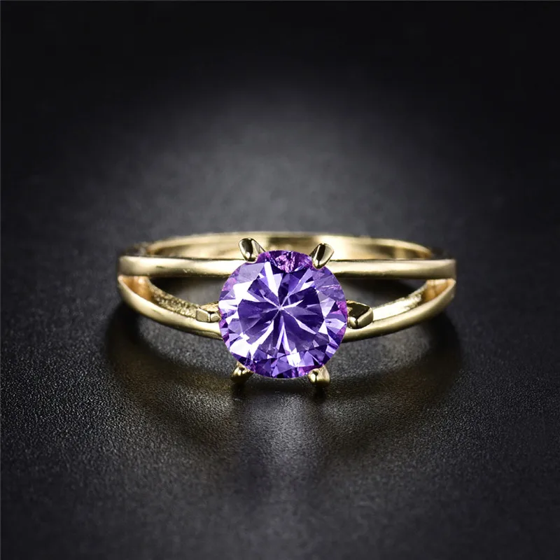 Женские золотые кольца BUDONG обручальные золотого цвета с фианитом из фиолетового