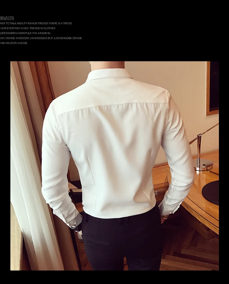 Для мужчин чистый хлопковая рубашка Slim Fit модная одежда с длинными рукавами, повседневные рубашки для работы Для мужчин рубашки Высокое качество Camisas