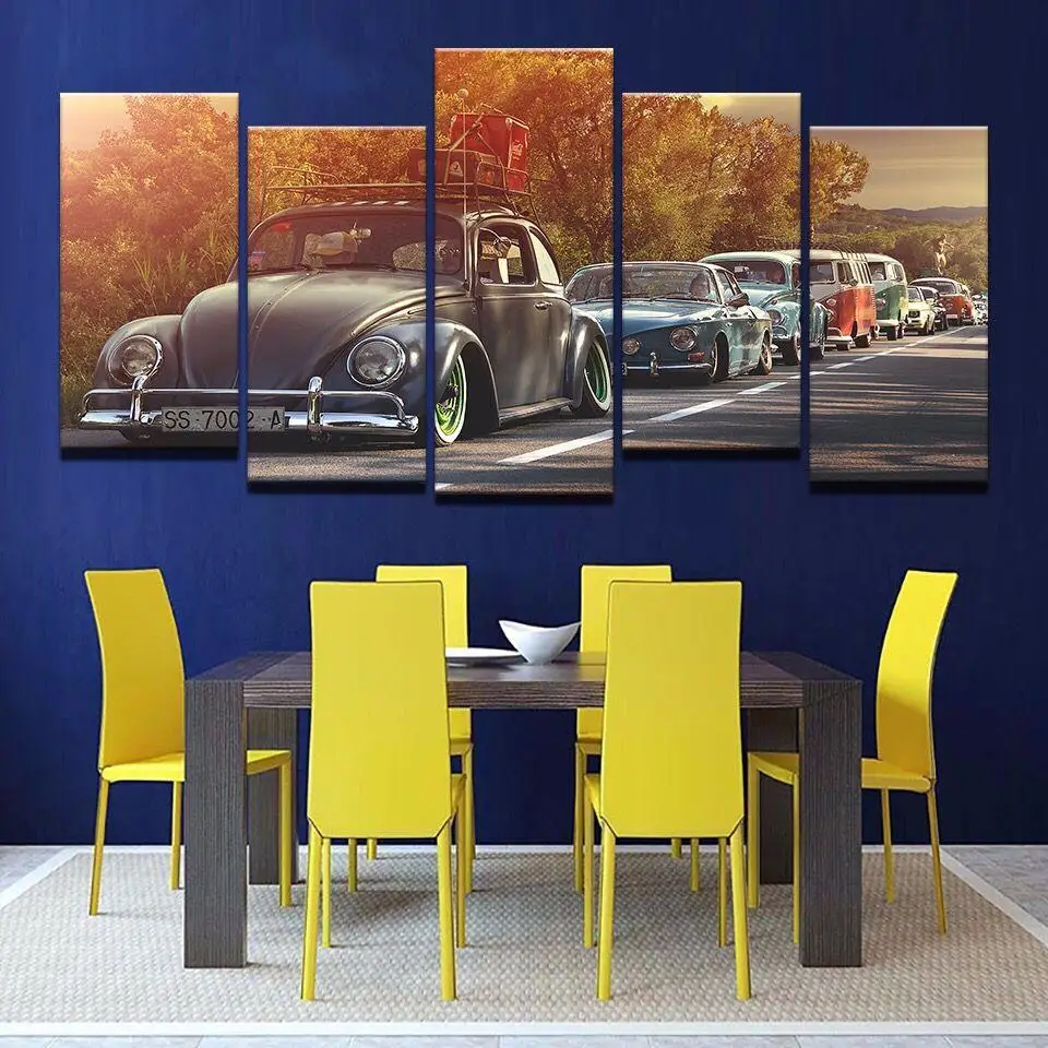 Холст стены Книги по искусству модульная Pictures Home Decor 5 шт. автомобиля Volkswagen Beetle