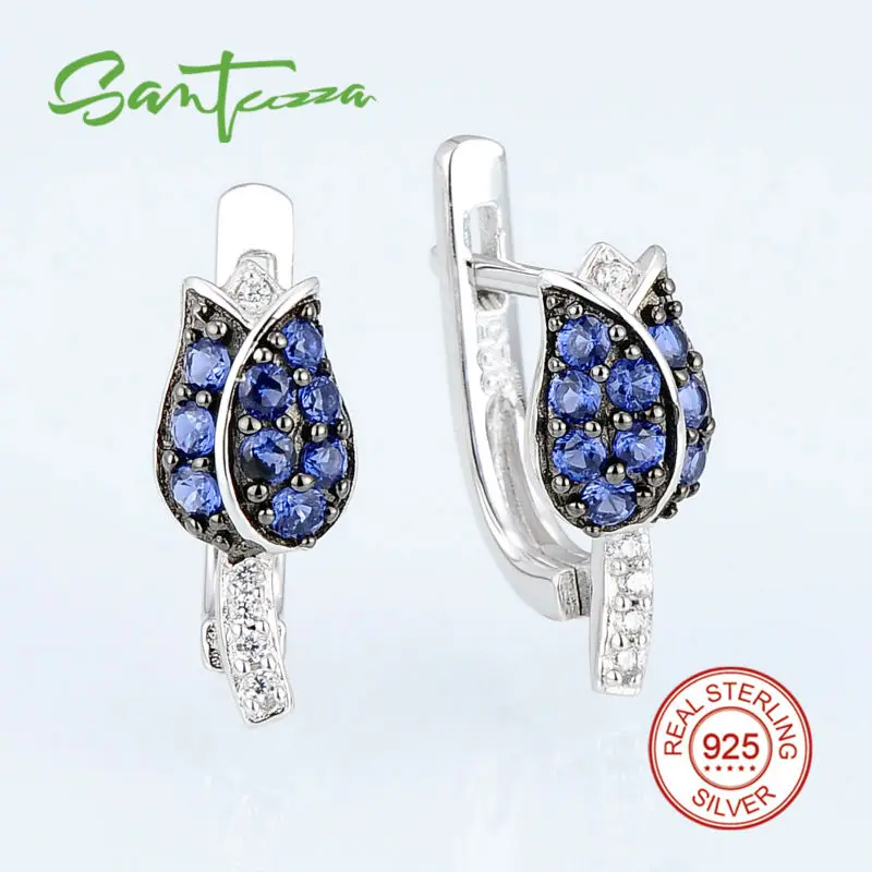 SANTUZZA, серебряные серьги для женщин, 925 пробы, серебряные серьги-гвоздики, серебряные, синие, тюльпаны, кубический цирконий, brincos, модное ювелирное изделие