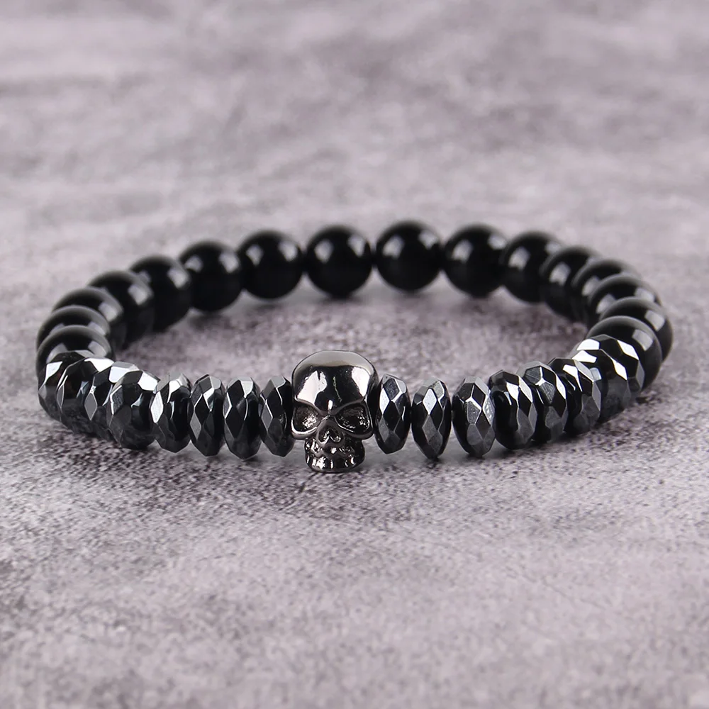 Наручное украшение гематит мужские браслеты череп bijoux Веревка Подвеска из титановой стали чарующий камень бусины браслеты и браслеты для мужчин ювелирные изделия