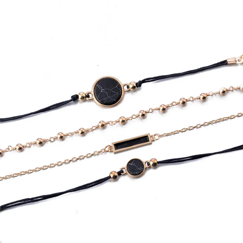 NEWBUY 4pcs/set Fashion Rose Gold Color Chain Black Stone Bead Bracelet For Men Jewelry Gift Classic Pulsera Hombre