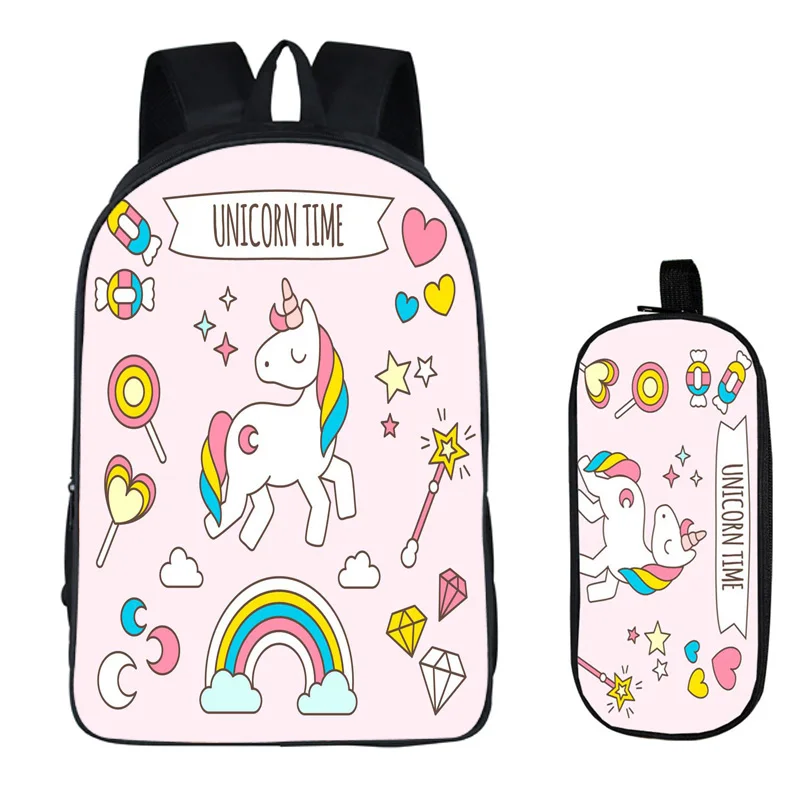 Единорог 2-х предметный набор с карандашницей Рюкзак школьный DIY печать Крутые детские школьные сумки для мальчиков Дети Мужчины Книжная сумка 2019 Новый.