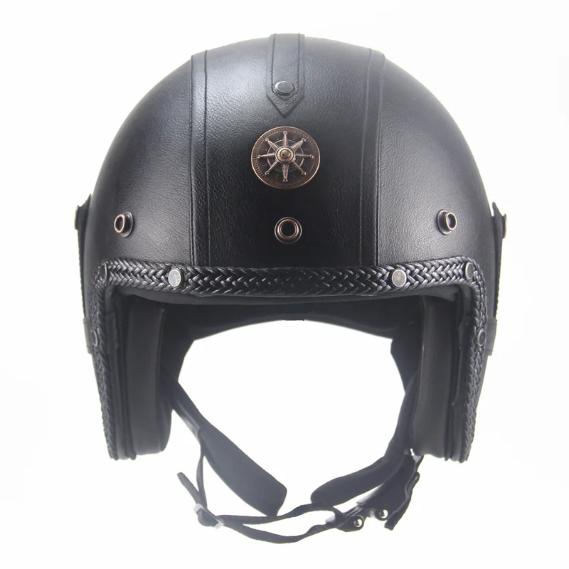 2058 Black BZ 3/4 шлем из искусственной кожи шлемы мотоцикл чоппер велосипед с открытым лицом винтажный мотоциклетный шлем с goggle - Цвет: 2058 Black BZ