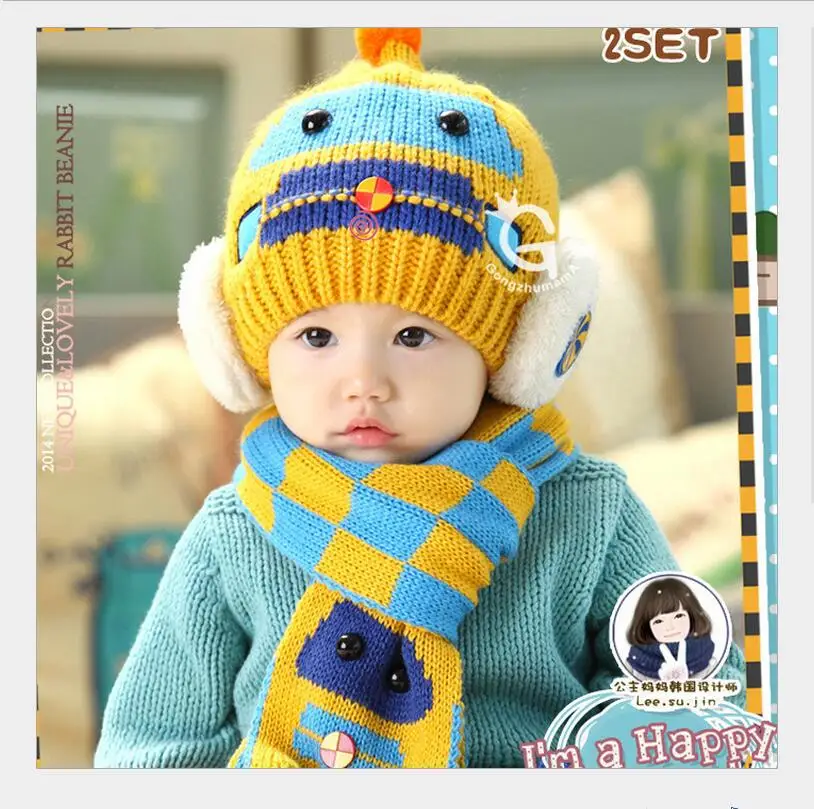 Зимние вязаные детские шляпы теплые шапки для новорожденных комплект свитер