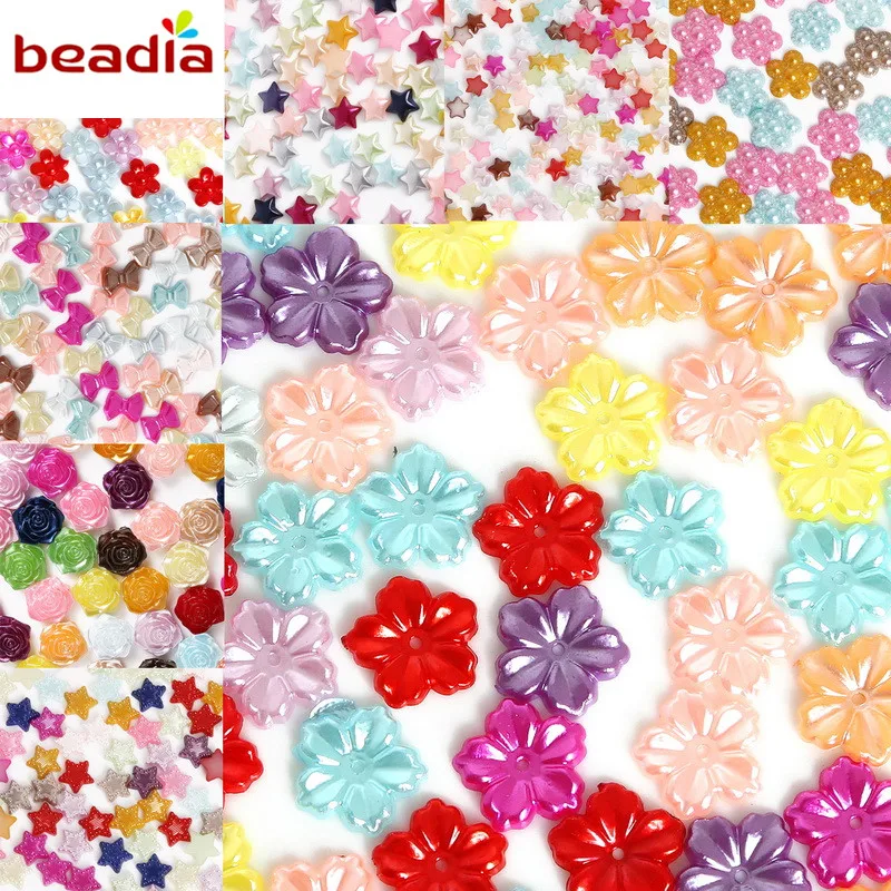 Модные бусины с имитацией жемчуга пластиковые в форме звезды и цветка из