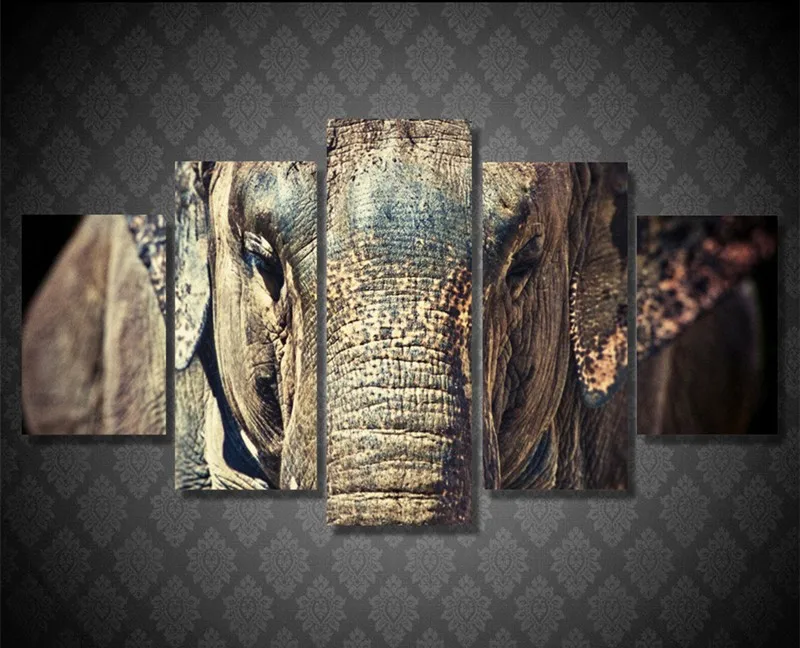 5 шт. настенная Холст Картина с животными слон крупным планом лицо багажник уши