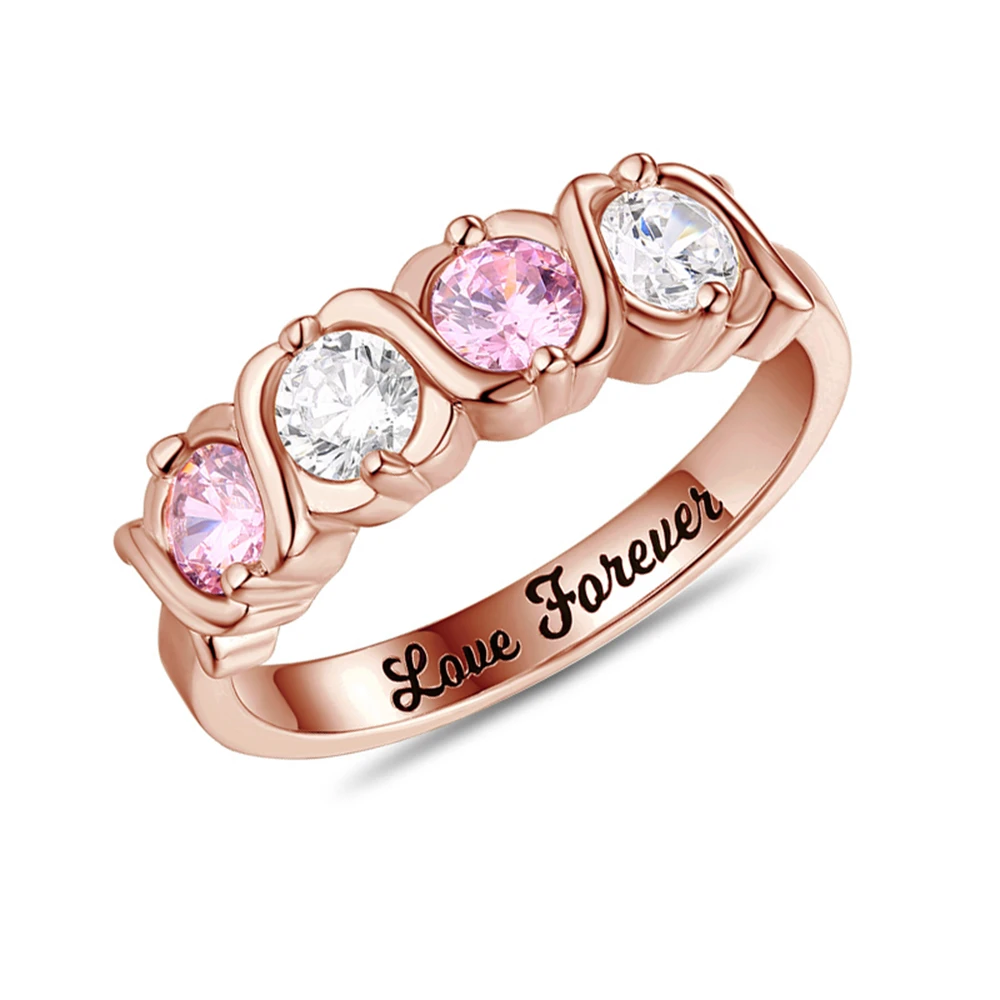 Sweey Dropshipping Personalaized Jewelry Engraving Name-Birthstones Ring 4 Birthstones Hugs and Kisses XoXo Gift for Mother |