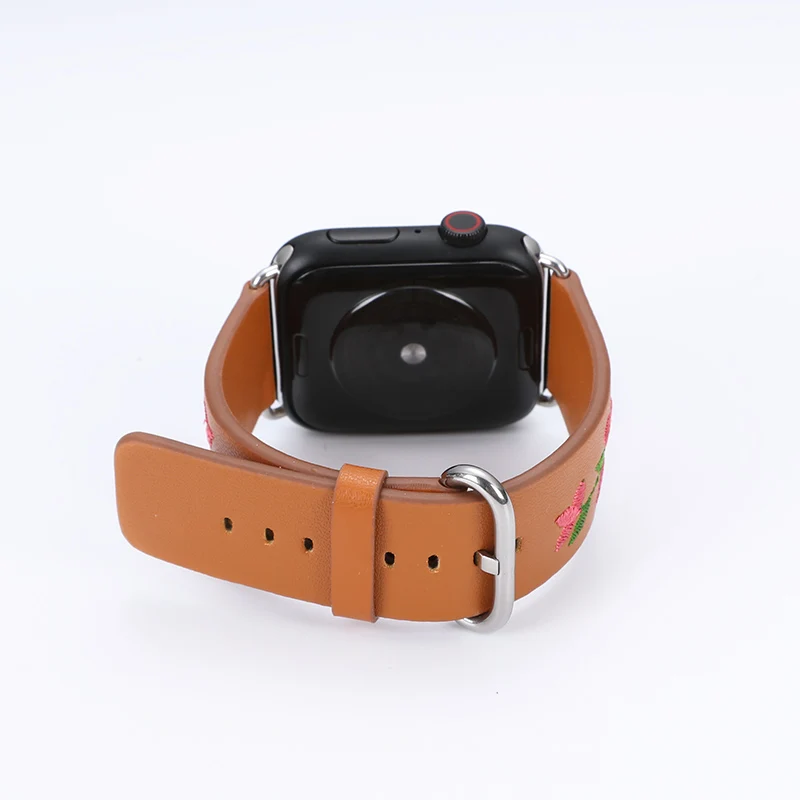 Ремешок для часов из натуральной кожи для Apple Watch 38 мм 42 мм красный цветок вышивка для женщин и мужчин заменить ремешок для iwatch 1 2 3