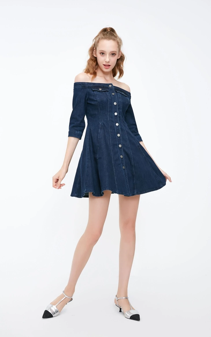 Vero Moda Новое Женское джинсовое платье с открытыми плечами и рукавами-3/4, приталенные вечерние платья | 318342502