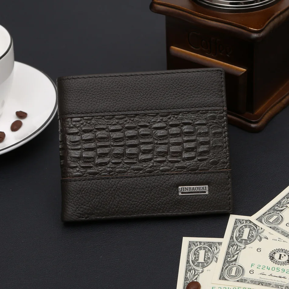

European Originality Alligator Grain Genuine Leather Men Wallets Business Short Credit Card Holder Purse Wallet Free Shipping
