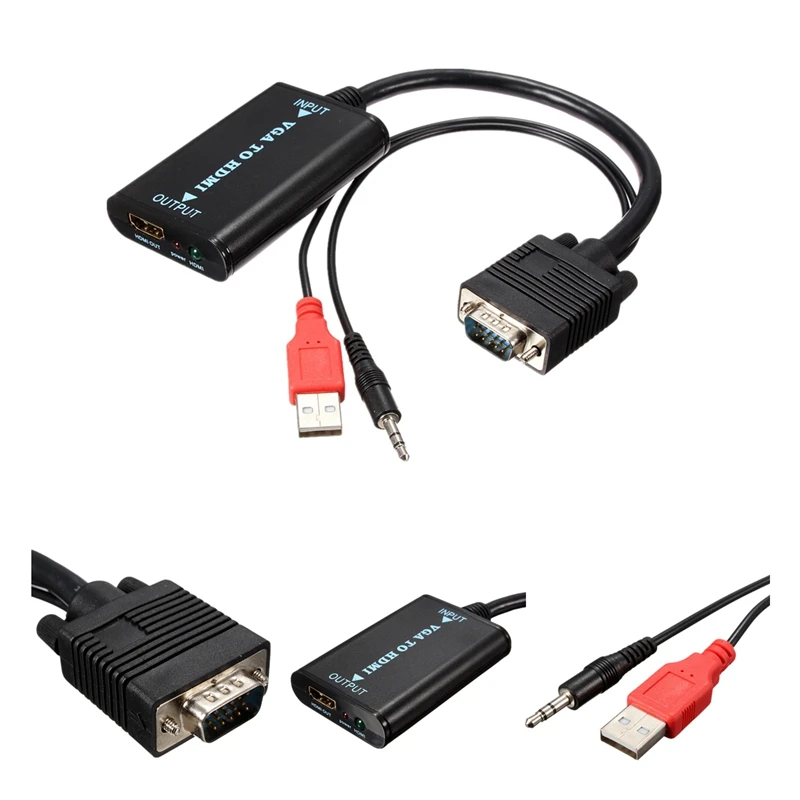 Портативный видеокабель VGA2HDMI 1080P HD аудио ТВ AV TV PC | Электроника