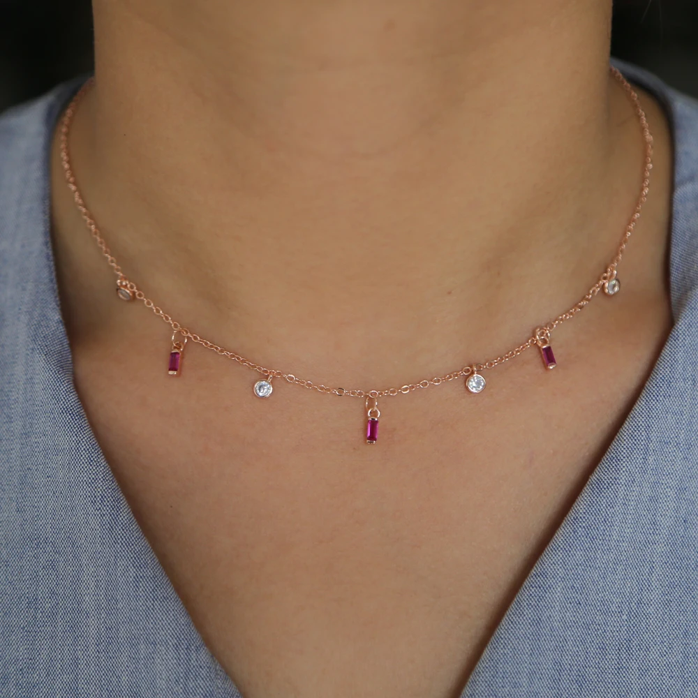 Ожерелье collarbone Новое поступление 2018 3 цвета зеленый синий красный багет Круглый