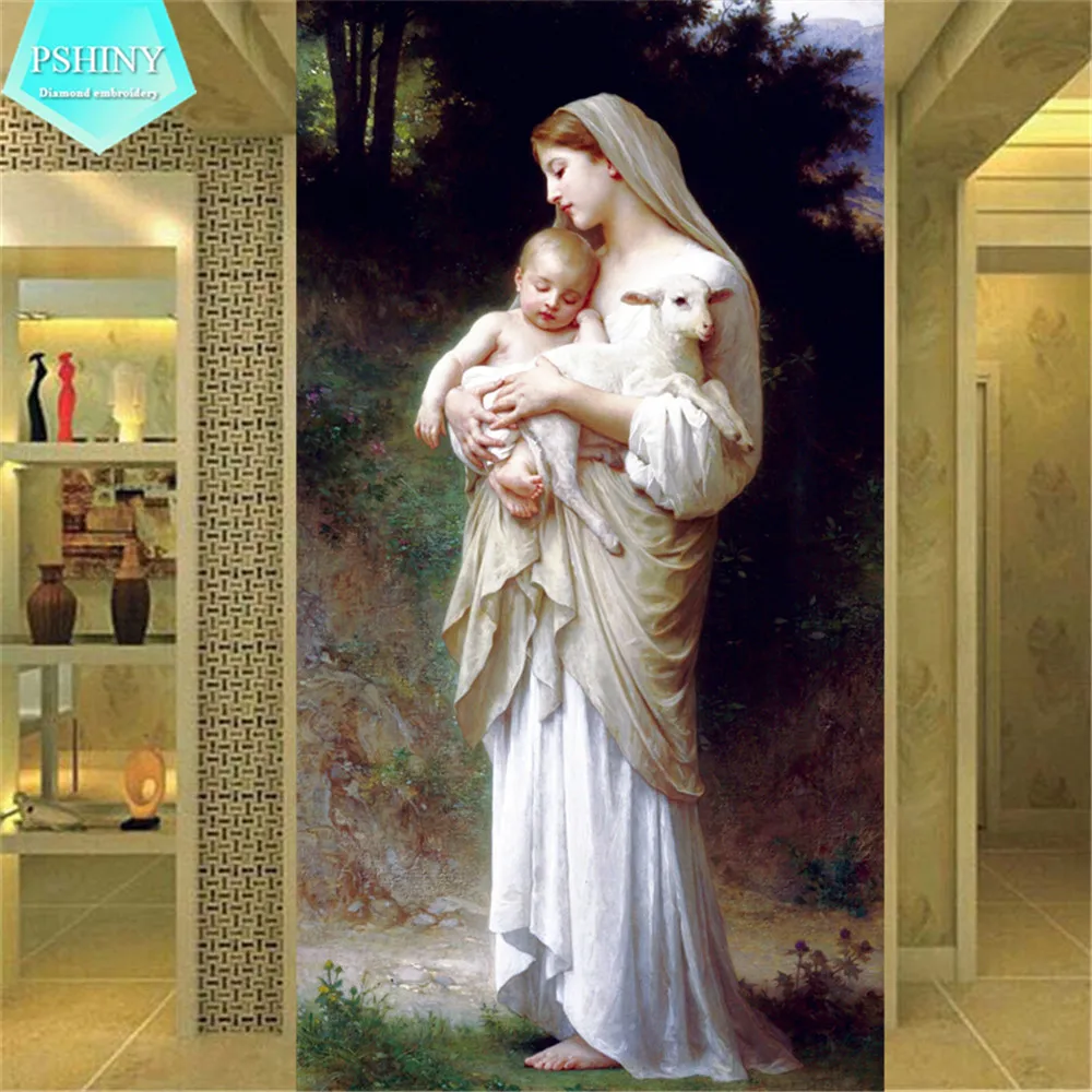 PSHINY 5D DIY Алмазная вышивка Дева Мария Религиозные изображения Полный мозаичный комплект круглый стразовый алмазный рисунок крестиком.