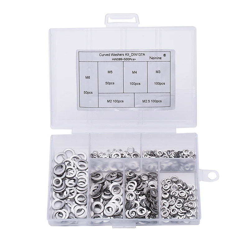 500 шт./компл. M2 M2.5 M3 M4 M5 M6 Mix DIN137A GB860 304 изогнутые шайбы из нержавеющей стали