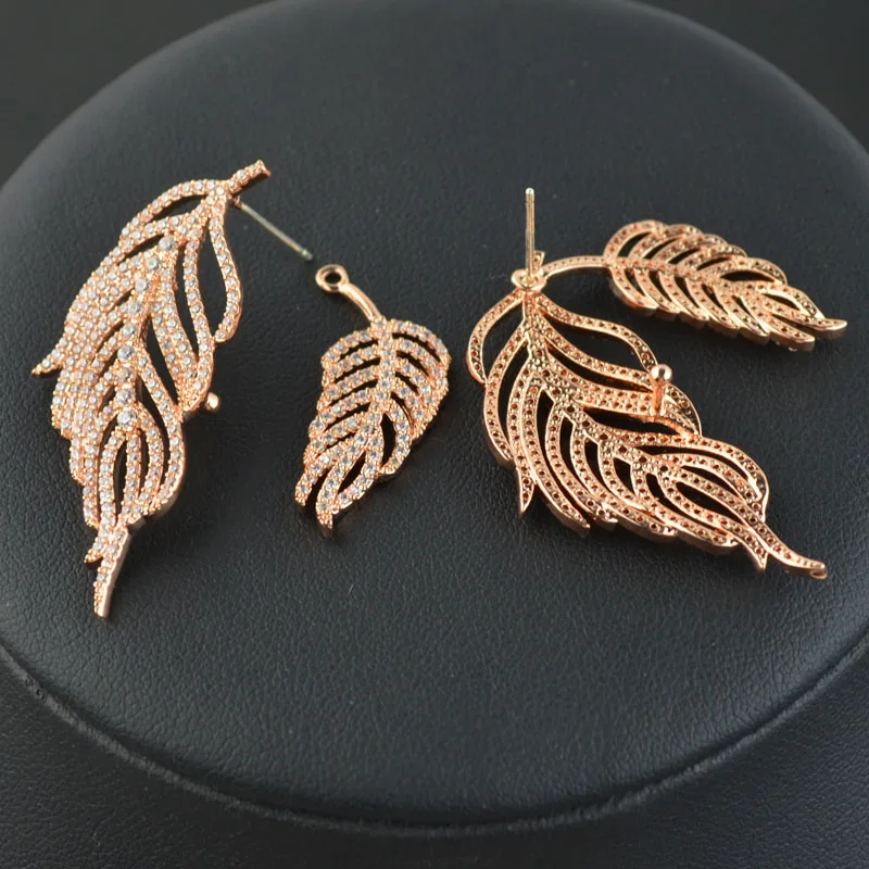 Роскошные Дизайнерские серьги из двух частей с перьями фианита микрозакрепкой