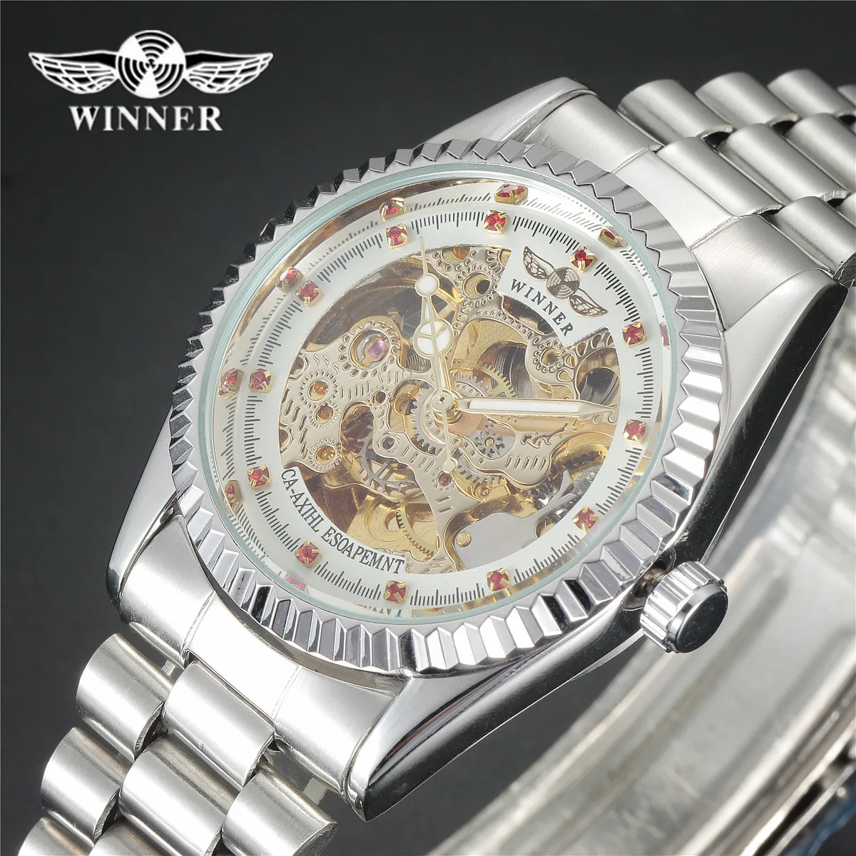 

Winner Watch Women Fashion Mechanical Ladies Dress Wristwatch Red Diamond Design Luxury Women Watch Famous Brand Free Shipping