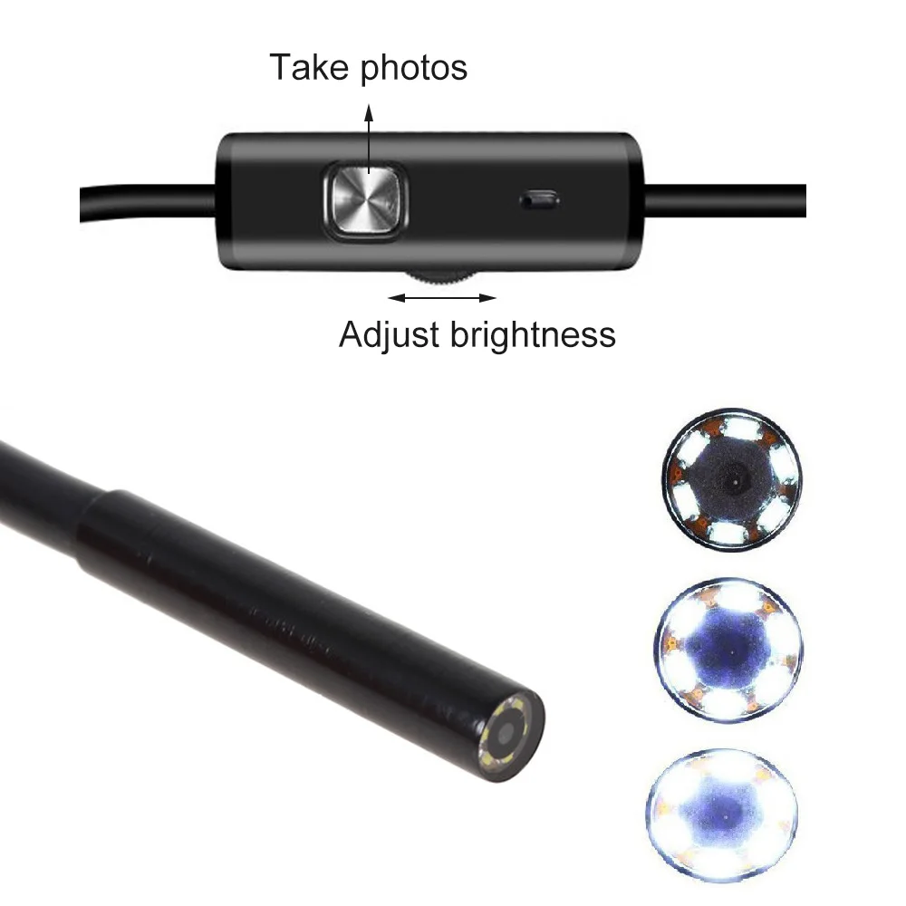 USAFEQLO 7mm Endoscope Camera USB Android Waterproof 6 LED Borescope Inspection For PC TYPEC 480P 0.3MP | Безопасность и защита