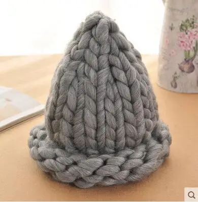 Dark gray Простые повседневные Модные женские зимние шерстяные шапки из хлопка и акрила для девушек, вязаные шапки ручной работы для женщин - Цвет: Dark gray