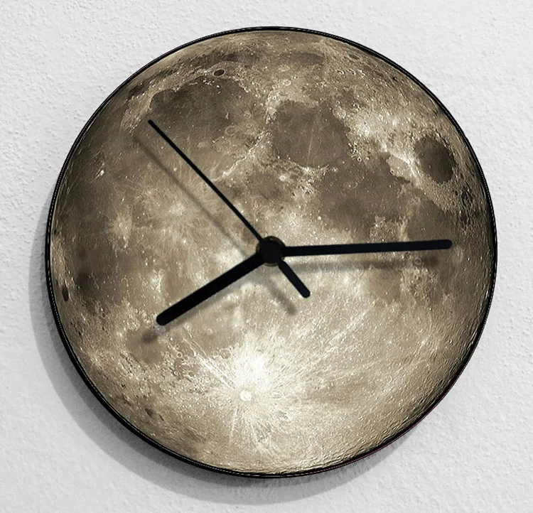 Креативные 3D Луна настенные часы гостиная спальня Висячие серый синий немой