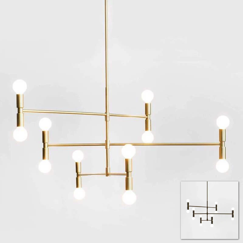 Modern linear line ceiling chandelier light rotatable adjustable bronze gold hanging lamp for dinning living room foyer | Лампы и