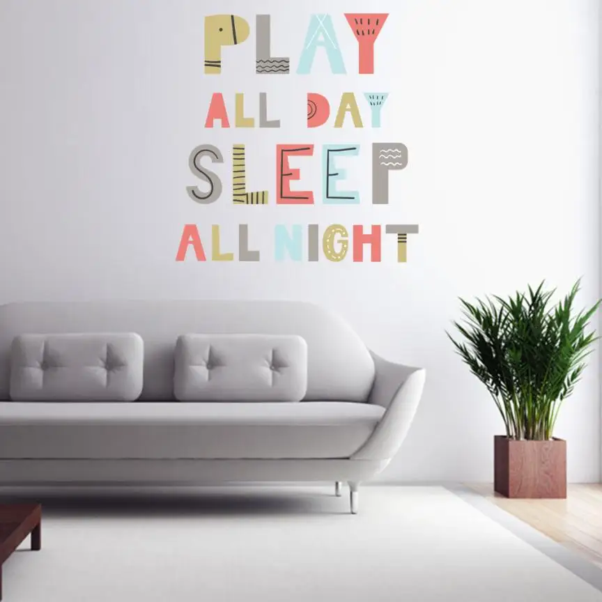 Home Decor играть весь день спать всю ночь Съемный Книги по искусству винил росписи