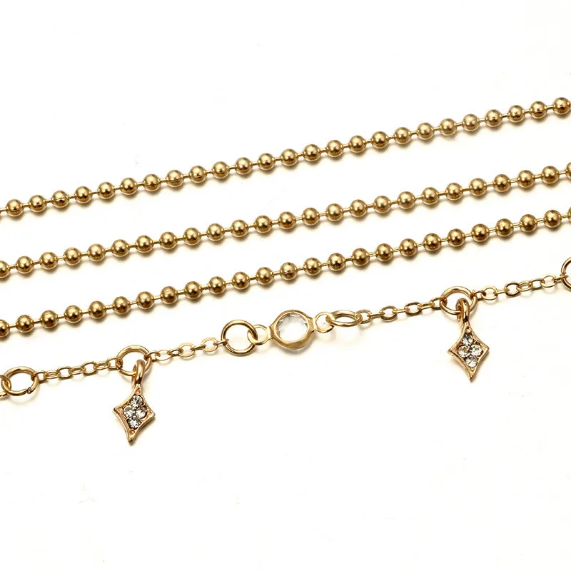 Женское многослойное ожерелье с подвеской в виде ромбиков золотистого цвета