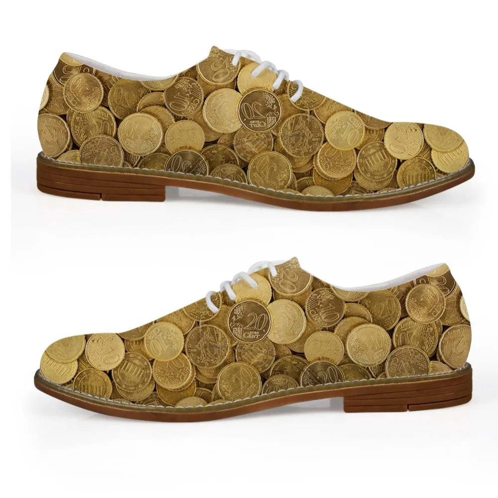 

Noisydesigns Men Casual Business Dress Cash Coins Print Shoe Boys Loafers Comfortable Leisure PU Leather Lace Up Oxfords shoe