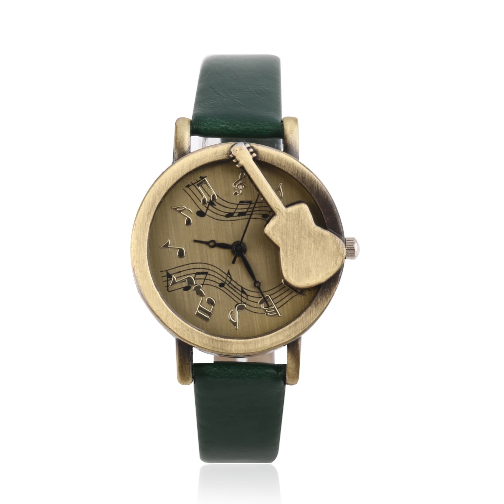 Vintage Unique Design Guitar Pattern Stave Dial Music Notation Analog Quartz Wrist Watch PU Leather Watchs Retro Gift | Наручные часы