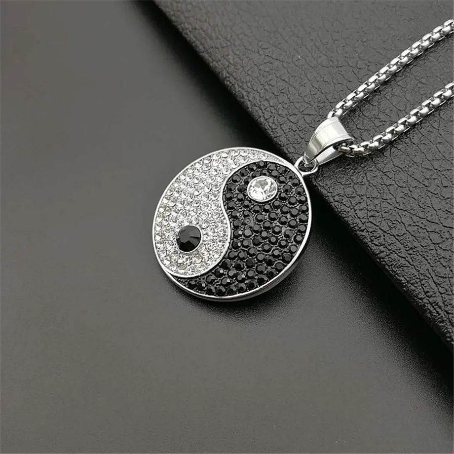 Мужские Подвески Yin Yang Tai Chi серебристые круглые ожерелья из нержавеющей стали с