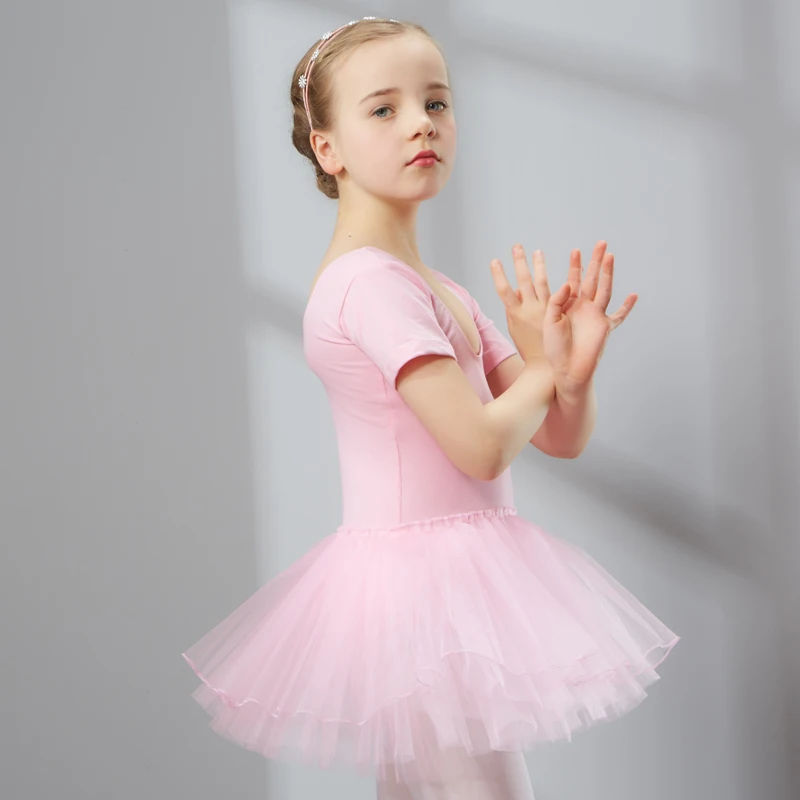 Sakura Pink Балет Чесаный хлопок балетное платье пачка балетки для девочек Дети Высокое качество тюль с короткими рукавами для танцев гимнастическое трико - Цвет: Sakura Pink