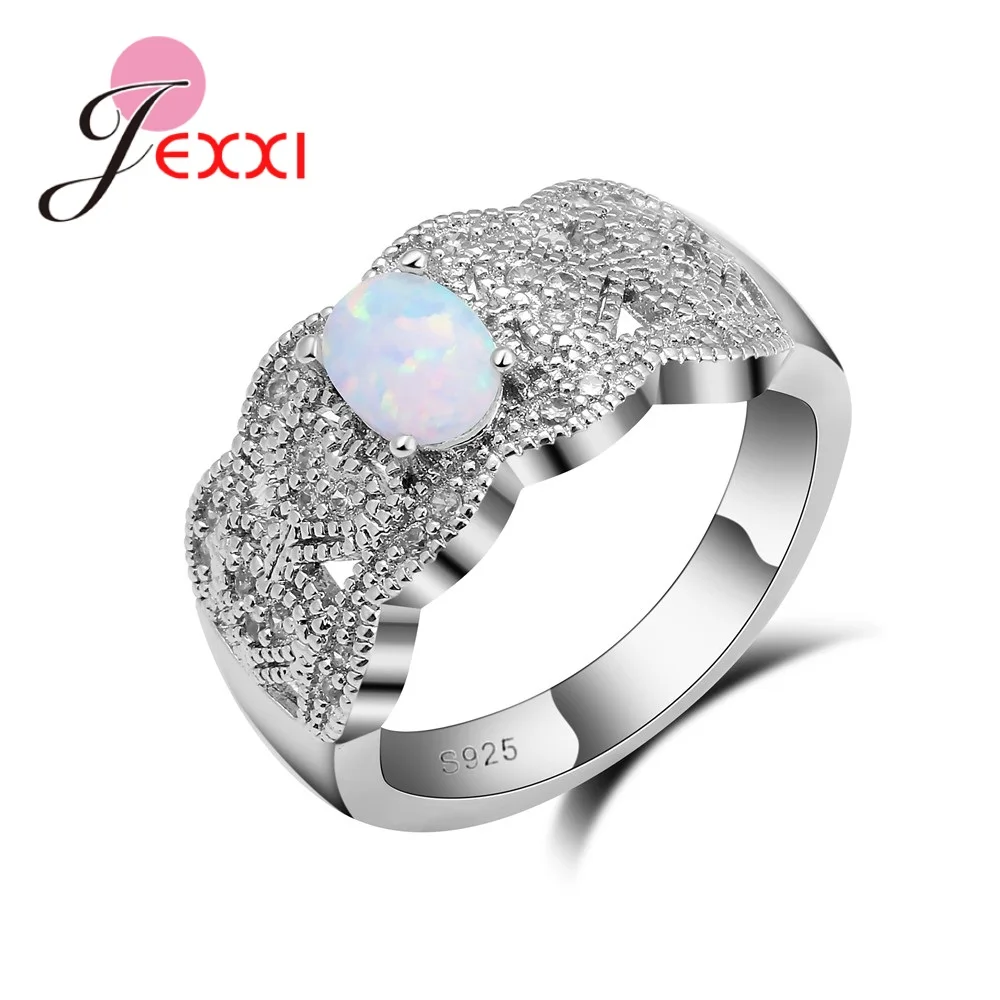 

Charming Vintage 925 Sterling Silver Rings For Women Anniversary Jewelry Gift White Opal Engagement Finger Ring Jewelry