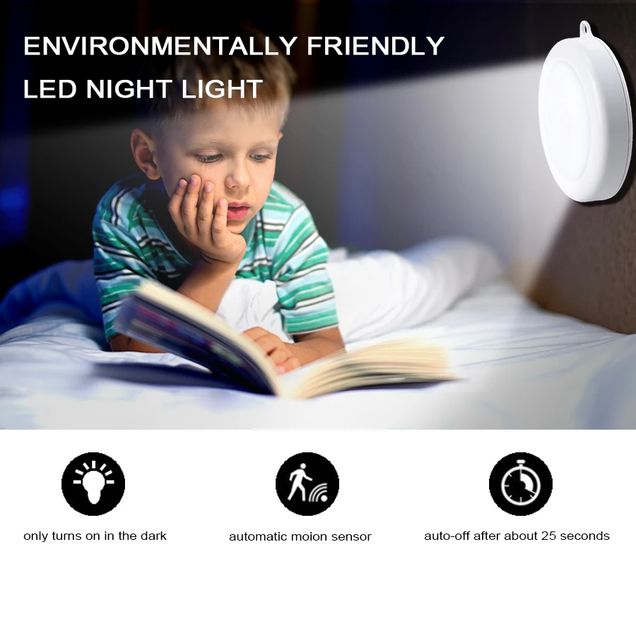 5 pcs Infrared Motion Sensor Night Light Dia 80mm 6 LEDs Wireless Detector Auto On/Off Lamp Protect Eye New Closet | Лампы и освещение